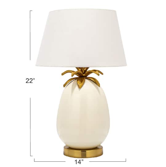 Hello Honey® 22" White & Gold Tropical Table Lamp with Pineapple Detail